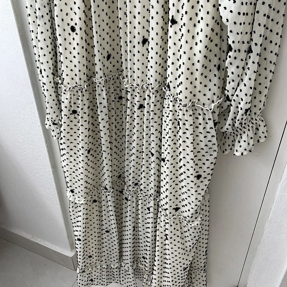 Zara Dotted Mesh Oversized Maxi Dress Size Large L NWT Polka Dots Swiss Dots - Picture 9 of 9